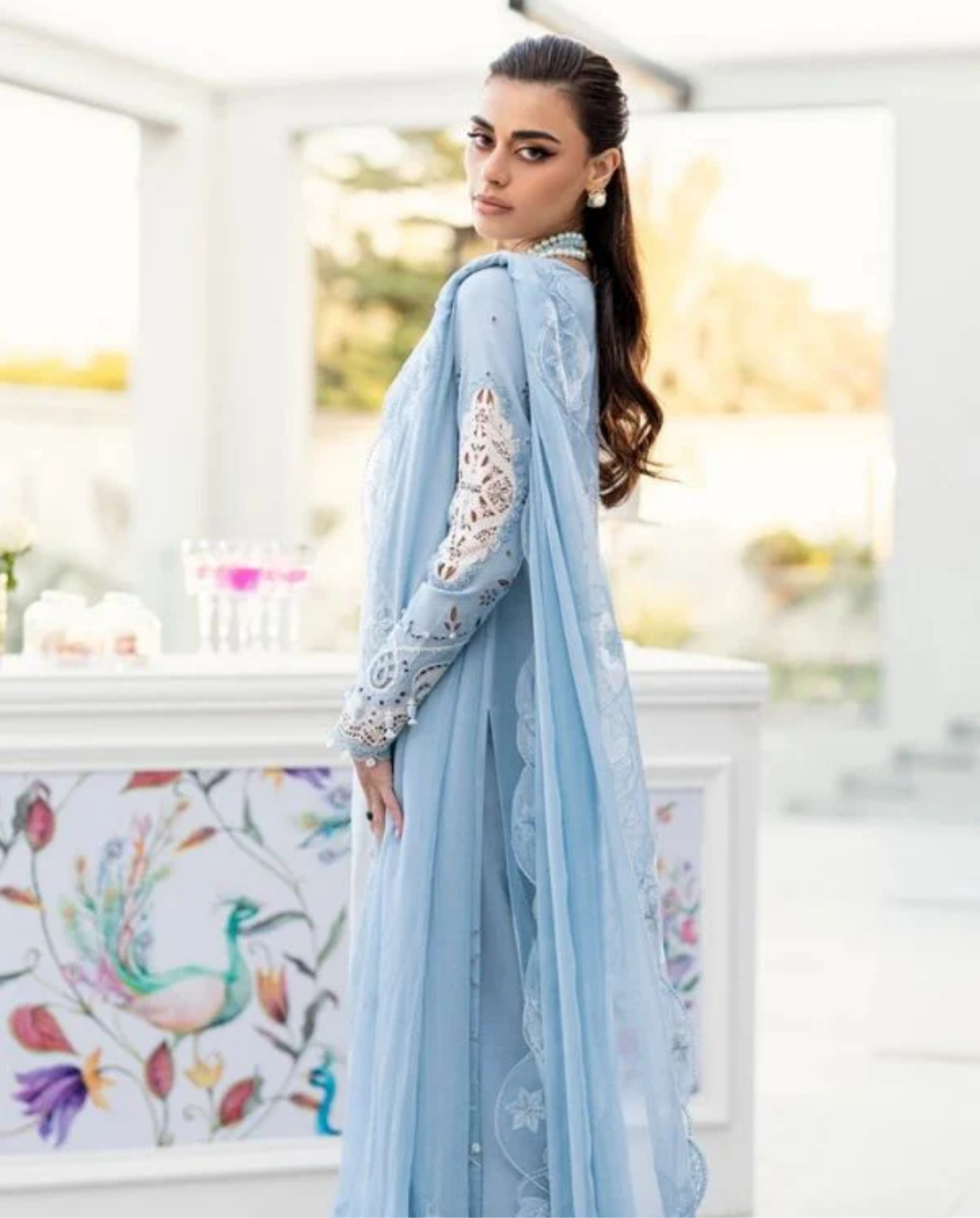 Luxury AirJet Lawn 3PC Heavy Chicken Kari Embroidered Suit with Pure Chiffon Dupatta