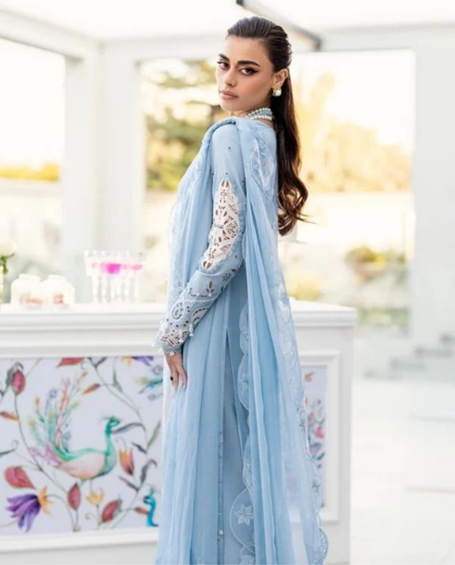 Luxury AirJet Lawn 3PC Heavy Chicken Kari Embroidered Suit with Pure Chiffon Dupatta